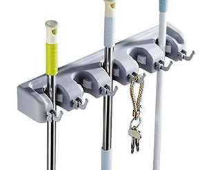 GTHUNDER Mop Broom Holder 5 Position with 6 Hooks,Garden Tools Wall Mounted Storage Solution for Garage,Garden and Laundry Offices