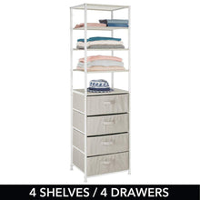 Load image into Gallery viewer, Save mdesign vertical dresser storage tower sturdy steel frame easy pull fabric bins organizer unit for bedroom hallway entryway closets textured print 4 drawers 4 shelves linen tan