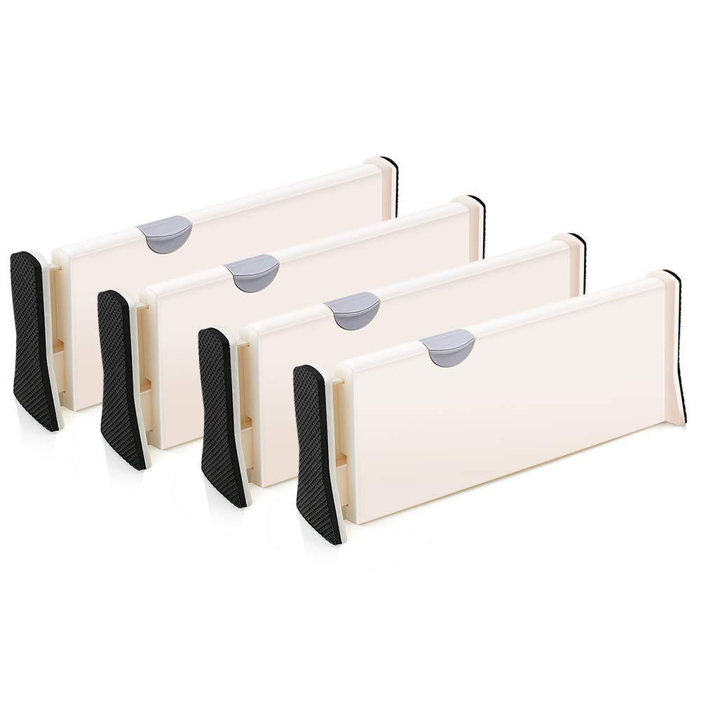 4-Pack Adjustable Drawer Dividers Organizer Separators - Good Grips Dresser Organizer - for Bedroom, Bathroom, Closet, Baby Drawer, Desk, Kitchen Storage
