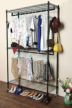 Load image into Gallery viewer, Featured hindom free standing closet garment rack with wheels and side hooks 3 tiers large size heavy duty rolling clothes rack closet storage organizer us stock