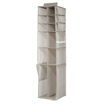 Load image into Gallery viewer, Buy mdesign soft fabric over rod hanging closet organizer holds shoes boots handbags clutches accessories 16 section storage unit chevron zig zag print taupe natural