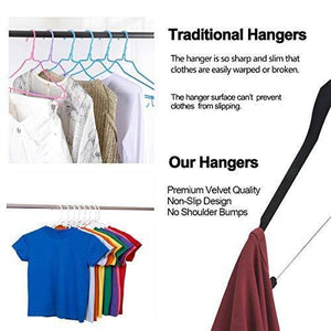 Save yikalu clothes hangers with clips 20 pack velvet hangers non slip hangers premium ultra thin pants hangers skirt hangers with swivel hooks for closetblack