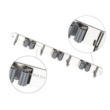 Load image into Gallery viewer, Cheap broom mop holder stainless steel heavy duty wall mount storage organizer tools hanger with 3 racks 4 hooks for kitchen bathroom closet garage office garden 3 racks 4 hooks