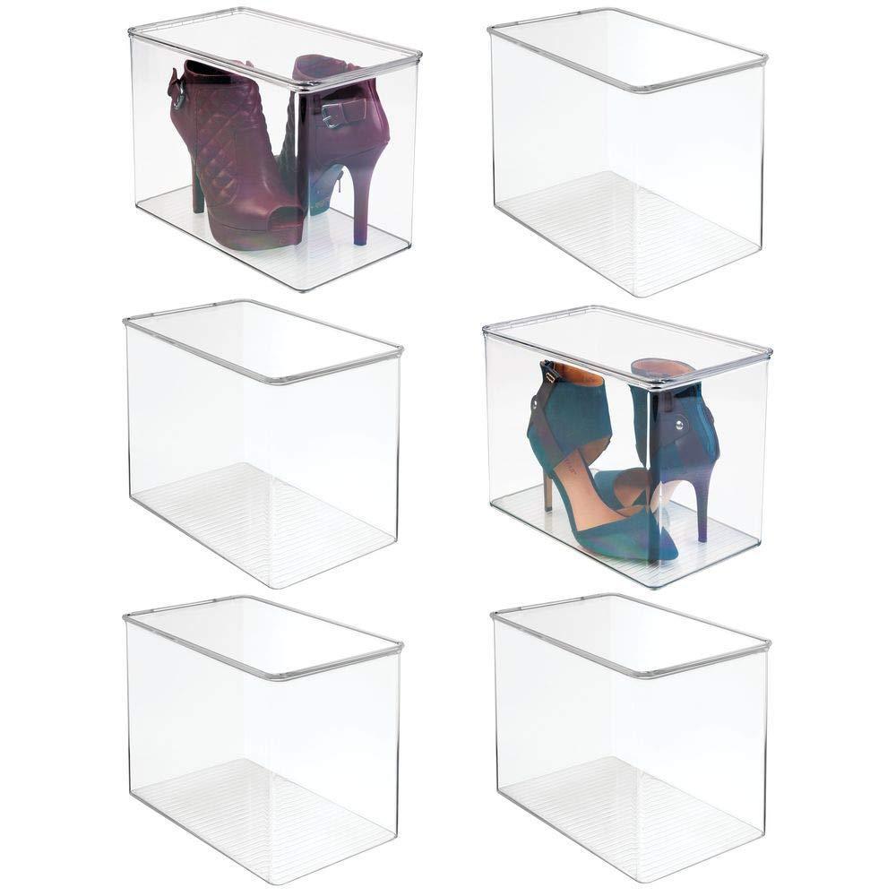 Try mdesign stackable closet plastic storage bin box with lid container for organizing mens and womens shoes booties pumps sandals wedges flats heels and accessories 9 high 6 pack clear