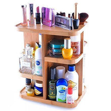 Load image into Gallery viewer, Heavy duty refine 360 bamboo cosmetic organizer multi function storage carousel for your vanity bathroom closet kitchen tabletop countertop and desk
