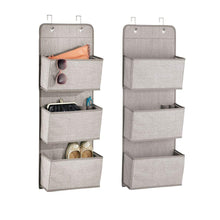 Load image into Gallery viewer, Selection mdesign a568 soft fabric over the door hanging storage organizer with 3 large pockets for closets in bedrooms hallway entryway mudroom hooks included textured print 2 pack linen tan