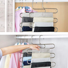 Load image into Gallery viewer, Heavy duty syidinzn pants hangers rack holder stand shelf organizer stainless steel s shape multi purpose hangers storage rack for clothes pants jeans trousers scarfs ties towels closet