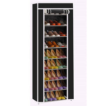 Load image into Gallery viewer, Exclusive civilys 10 tier shoe tower rack with cover 27 pair space saving closet shoe storage boot organizer cabinet us stock black