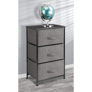 Featured mdesign vertical dresser storage tower sturdy steel frame wood top easy pull fabric bins organizer unit for bedroom hallway entryway closets textured print 3 drawers charcoal gray black
