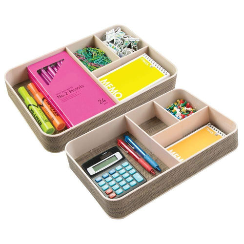 Top mdesign plastic divided drawer organizer for home office desk drawer shelf closet holds highlighters pens scissors adhesive tape paper clips note pads 4 sections 2 pack pearl champagne