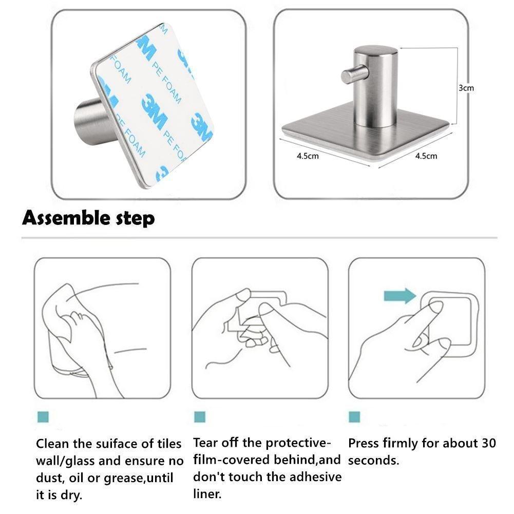 4-Pack Towel Hook 3M Self Adhesive Hooks 304 Stainless Steel Closets Coat Towel Robe Hook Rack Wall Mount for Bathroom