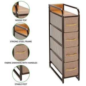 Home mdesign vertical narrow dresser storage tower sturdy steel frame wood top handles easy pull fabric bins organizer unit for bedroom hallway entryway closets 4 drawers coffee espresso