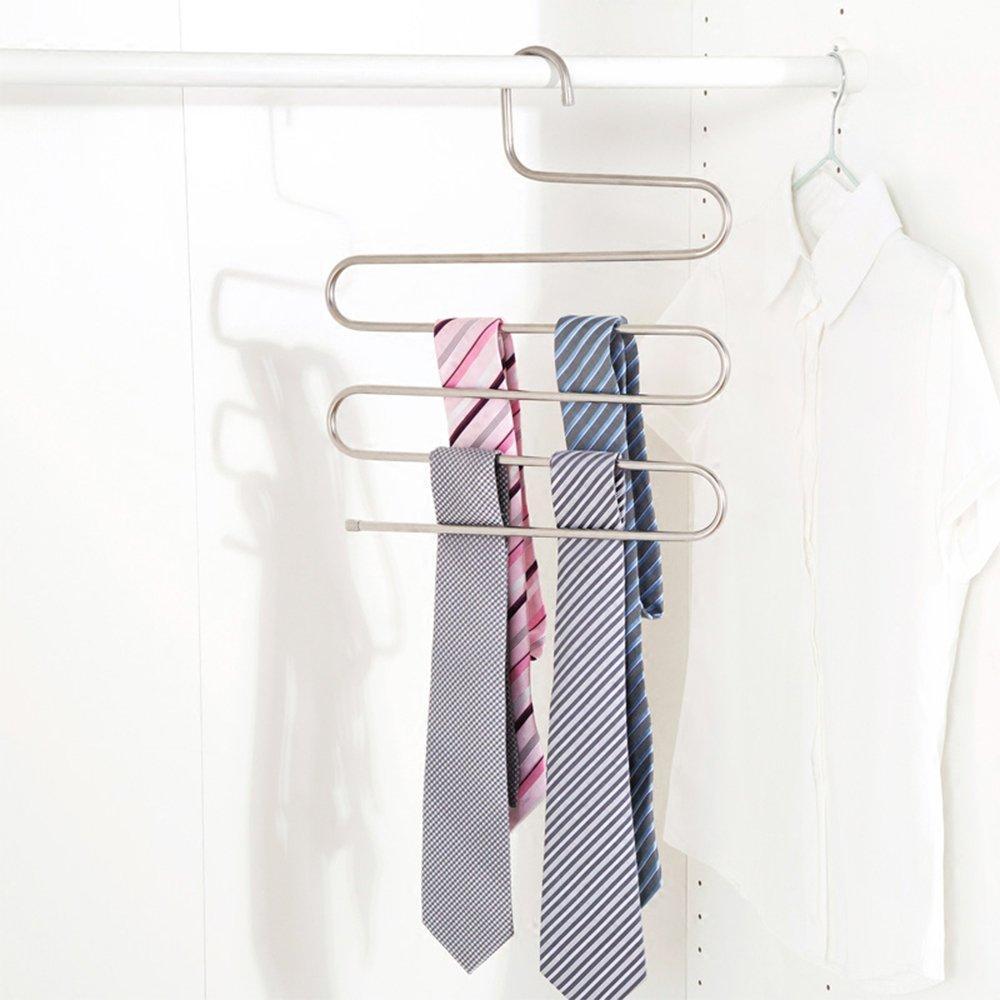4 Pack S Type Hanger For Clothing & Closet Storage, Stainless Steel Pants Hangers With 5 Layers, Multi-Purpose Loveyal Limited Space Storage Rack For Trousers, Towels, Scarfs, Ties, Jeans (4)