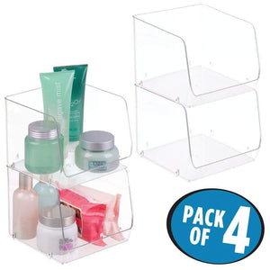 Online shopping mdesign large stackable plastic bathroom storage organizer bin basket with wide open front for vanity countertops cabinets closets under sinks cube 7 75 wide 4 pack clear