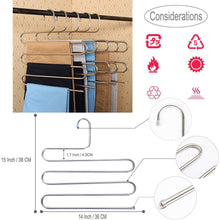 Load image into Gallery viewer, Top rated 4 pack s type hanger for clothing closet storage stainless steel pants hangers with 5 layers multi purpose loveyal limited space storage rack for trousers towels scarfs ties jeans 4