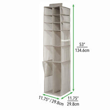 Load image into Gallery viewer, Best mdesign soft fabric over rod hanging closet organizer holds shoes boots handbags clutches accessories 16 section storage unit chevron zig zag print taupe natural