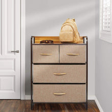 Load image into Gallery viewer, Save mdesign dresser storage chest sturdy metal frame wood top easy pull fabric bins organizer unit for bedroom hallway entryway closet textured print 4 drawers coffee espresso brown