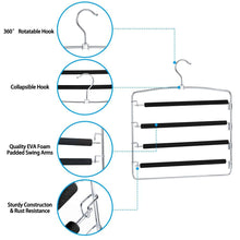 Load image into Gallery viewer, Shop here homeideas pack of 4 non slip pants hangers stainless steel slack hangers space saving clothes hangers closet organizer with foam padded swing arm multi layers rotatable hook 1
