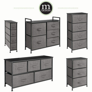 Discover the best mdesign vertical dresser storage tower sturdy steel frame wood top easy pull fabric bins organizer unit for bedroom hallway entryway closets textured print 3 drawers charcoal gray black