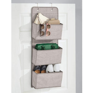 Shop here mdesign a568 soft fabric over the door hanging storage organizer with 3 large pockets for closets in bedrooms hallway entryway mudroom hooks included textured print 2 pack linen tan