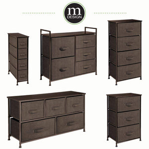 Organize with mdesign wide dresser storage tower sturdy steel frame wood top easy pull fabric bins organizer unit for bedroom hallway entryway closets textured print 5 drawers espresso brown