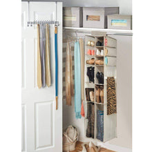 Load image into Gallery viewer, Best seller  mdesign soft fabric over rod hanging closet organizer holds shoes boots handbags clutches accessories 16 section storage unit chevron zig zag print taupe natural