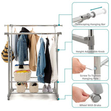 Load image into Gallery viewer, Save on ezoware heavy duty clothes rack dual bar commercial grade garment coat clothes closet organizer hanging rack with 2 tier bottom shelves for balcony boutiques bedroom chrome finish
