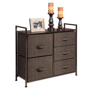 Purchase mdesign wide dresser storage tower sturdy steel frame wood top easy pull fabric bins organizer unit for bedroom hallway entryway closets textured print 5 drawers espresso brown