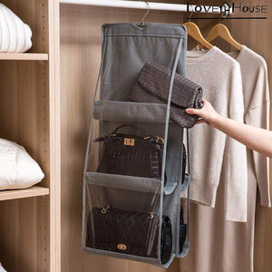 Budget love in the house hanging handbag purse organizer household wardrobe closet organizer hanging storage bag 6 large storage pockets grey 36x14x14