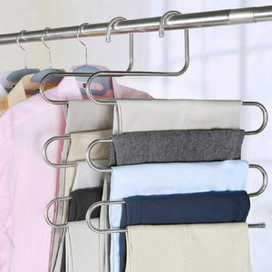On amazon ahua 4 pack premium s type clothes pants hanger s shape stainless steel space saving hanger saver organization 5 layers closet storage organizer for jeans trousers tie belt scarf
