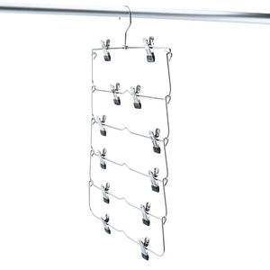 Latest homend 6 tier skirt hangers foldable pants hangers closet organizer stainless steel fold up space saving hangers 5 pack 1
