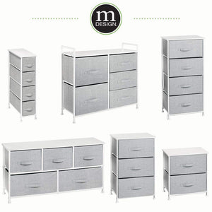 Buy mdesign extra wide dresser storage tower sturdy steel frame wood top easy pull fabric bins organizer unit for bedroom hallway entryway closets textured print 5 drawers gray white
