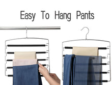 Load image into Gallery viewer, Amazon best meetu pants hangers 5 layers stainless steel non slip foam padded swing arm space saving clothes slack hangers closet storage organizer for pants jeans trousers skirts scarf ties towelspack of 5