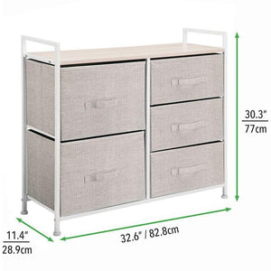 Best mdesign wide dresser storage tower sturdy steel frame wood top easy pull fabric bins organizer unit for bedroom hallway entryway closets textured print 5 drawers linen tan