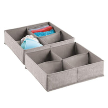 Load image into Gallery viewer, Buy now mdesign soft fabric dresser drawer and closet storage organizer bin for lingerie bras socks leggings clothes purses scarves divided 4 section tray textured print 2 pack linen tan