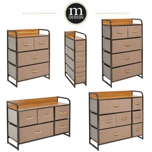 Load image into Gallery viewer, Great mdesign vertical narrow dresser storage tower sturdy steel frame wood top handles easy pull fabric bins organizer unit for bedroom hallway entryway closets 4 drawers coffee espresso