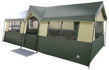 Load image into Gallery viewer, Selection spacious and comfortable ozark trail hazel creek 12 person cabin tent with two closets with hanging organizers room dividers mud mat e port and rolling storage duffel for convenience green
