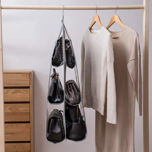 Discover dearjana wardrobe hanging handbag organizer 6 large pockets dust proof bag storage purse handbag tote bag holder organizer for closet bedroom