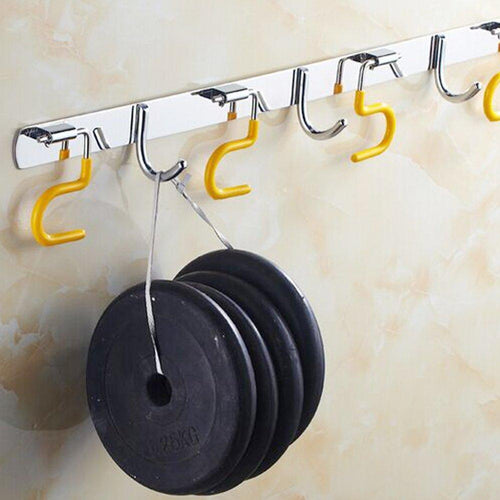 Exttlliy 304 Stainless Steel Broom Holder Organizer Multifunctional S-Style Wall Mount Mop Storage Hanger Racks (4 Positions Hooks)