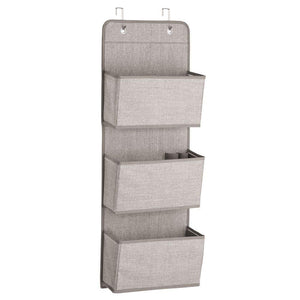 Shop mdesign a568 soft fabric over the door hanging storage organizer with 3 large pockets for closets in bedrooms hallway entryway mudroom hooks included textured print 2 pack linen tan