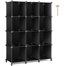 Load image into Gallery viewer, Budget friendly tomcare cube storage 12 cube bookshelf closet organizer storage shelves shelf cubes organizer plastic book shelf bookcase diy square closet cabinet shelves for bedroom office living room black