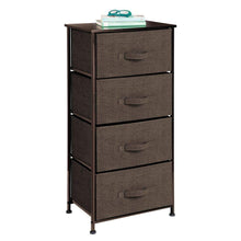 Load image into Gallery viewer, On amazon mdesign vertical dresser storage tower sturdy steel frame wood top easy pull fabric bins organizer unit for bedroom hallway entryway closets textured print 4 drawers espresso brown