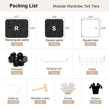 Load image into Gallery viewer, Organize with george danis portable wardrobe clothes closet plastic dresser multi use modular cube storage organizer bedroom armoire black 18 inches depth 5x5 tiers