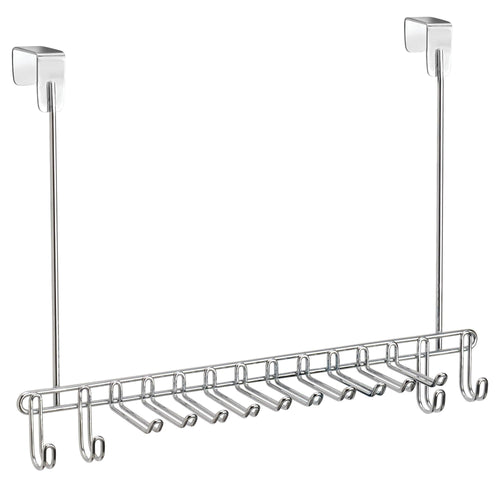 On amazon mdesign metal over door hanging closet storage organizer rack for mens and womens ties belts slim scarves accessories jewelry 4 hooks and 10 vertical arms on each 2 pack chrome