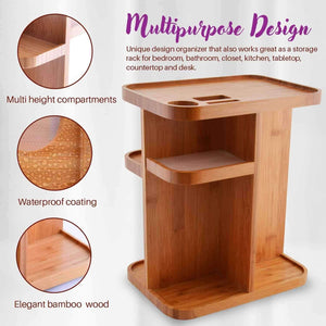 Home refine 360 bamboo cosmetic organizer multi function storage carousel for your vanity bathroom closet kitchen tabletop countertop and desk