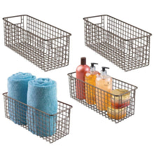 Load image into Gallery viewer, Kitchen mdesign bathroom metal wire storage organizer bin basket holder with handles for cabinets shelves closets countertops bedrooms kitchens garage laundry 16 x 6 x 6 4 pack bronze