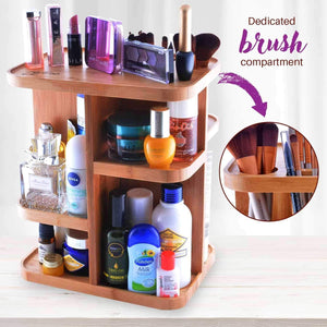 Great refine 360 bamboo cosmetic organizer multi function storage carousel for your vanity bathroom closet kitchen tabletop countertop and desk