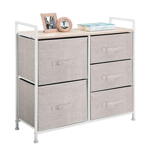 Amazon best mdesign wide dresser storage tower sturdy steel frame wood top easy pull fabric bins organizer unit for bedroom hallway entryway closets textured print 5 drawers linen tan
