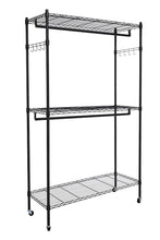 Load image into Gallery viewer, Latest hindom free standing closet garment rack with wheels and side hooks 3 tiers large size heavy duty rolling clothes rack closet storage organizer us stock