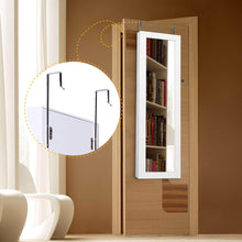 Load image into Gallery viewer, Latest cloud mountain jewelry cabinet 6 leds jewelry armoire lockable wall door mounted jewelry cabinet organizer with mirror 2 drawers bedroom living room cloakroom closet white